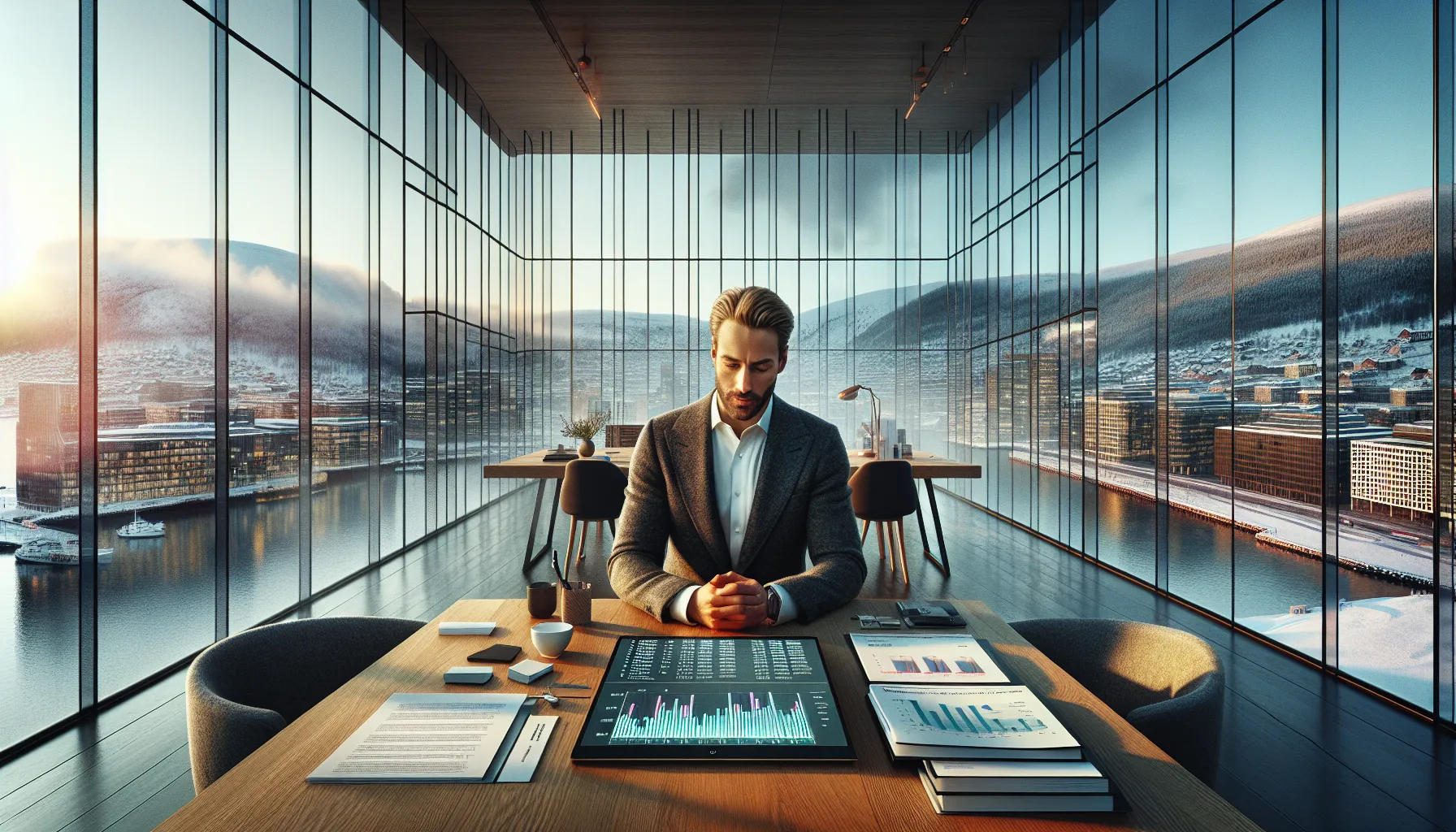 Hvordan påvirker internasjonale trender det norske eiendomsmarkedet? 3 Investor reviews oslo property yields with barcode skyline and fjord backdrop.