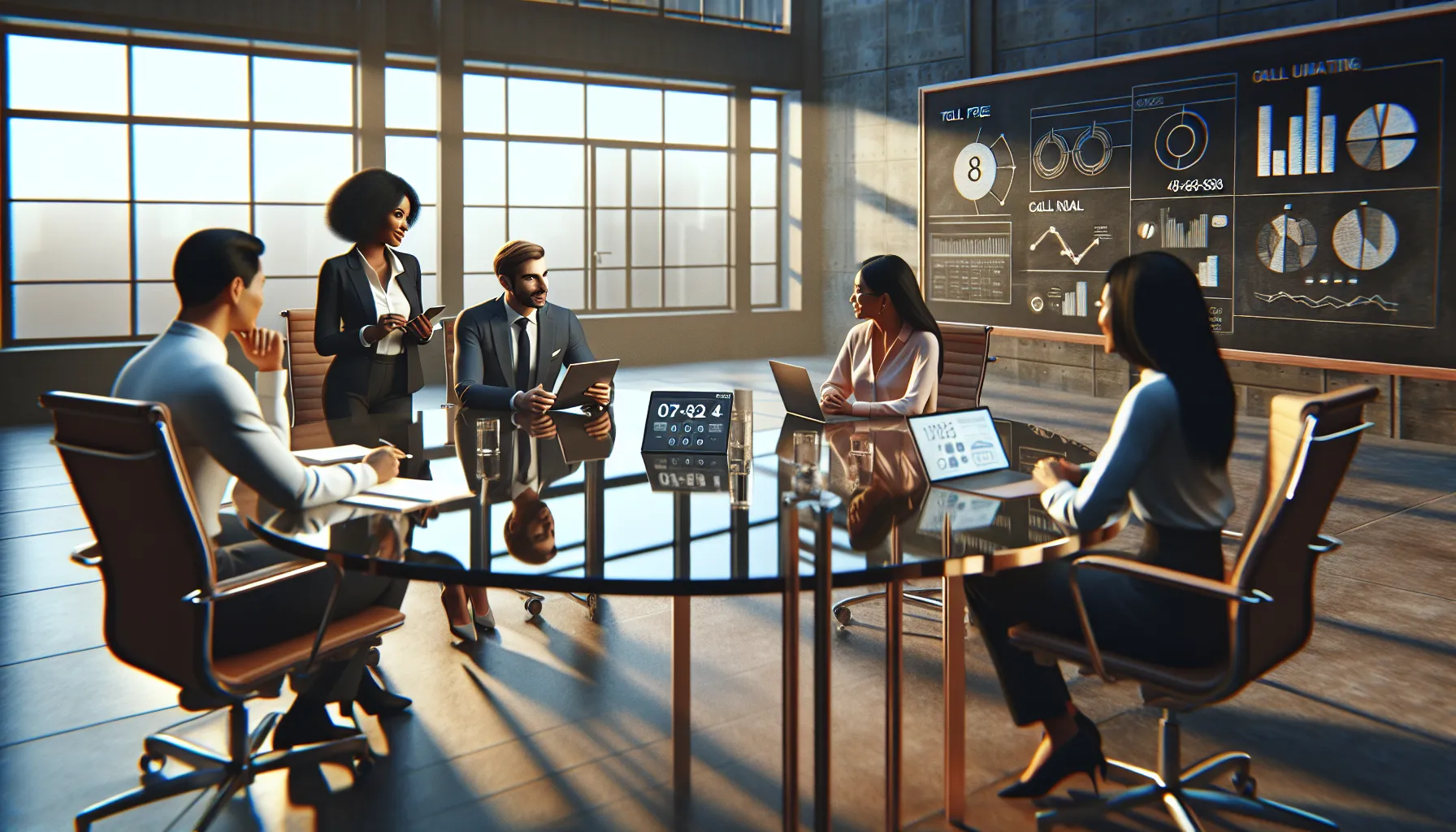 professionals discussing toll-free numbers in a modern office setting.