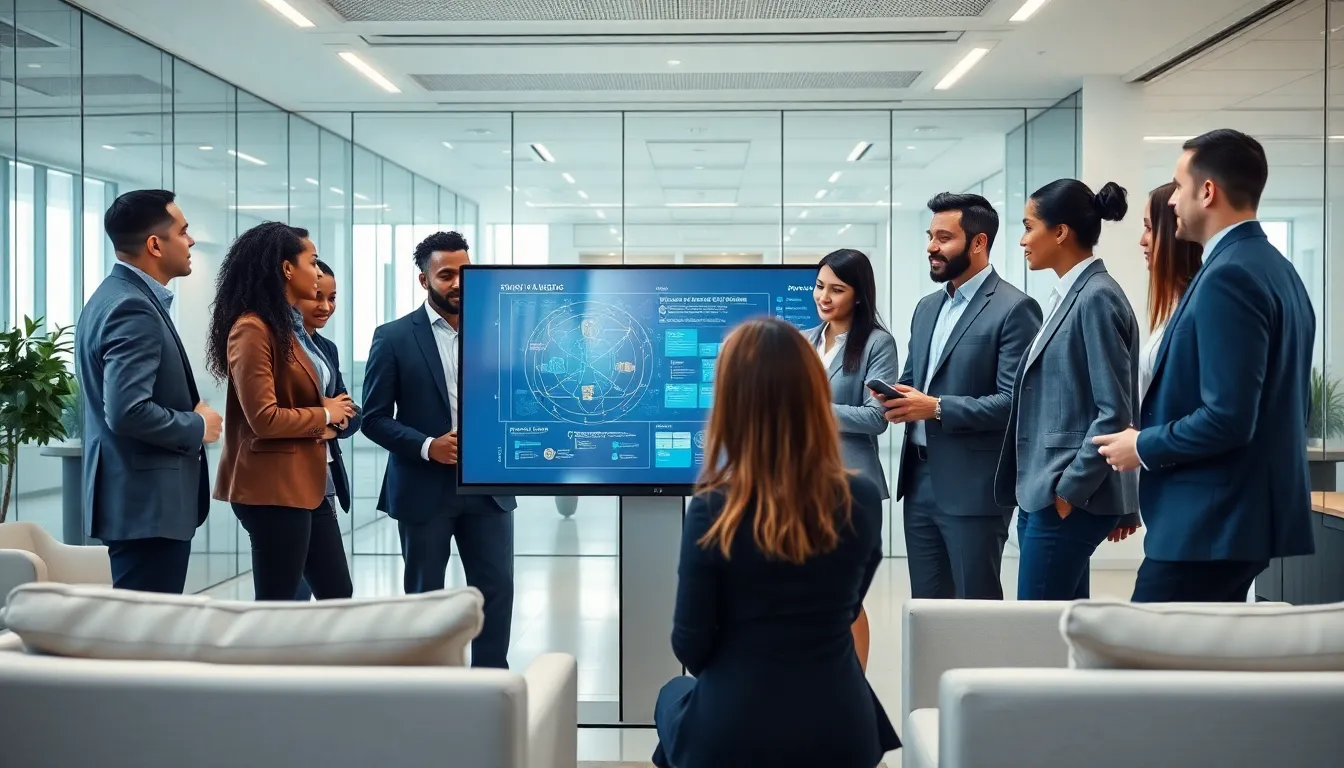 diverse team collaborating in a modern office.