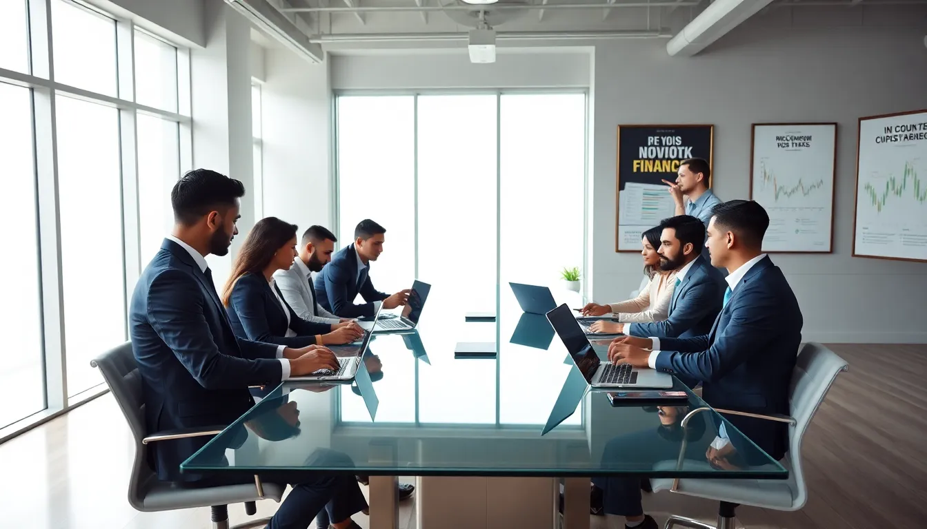 diverse team discussing cryptocurrency in a modern office.