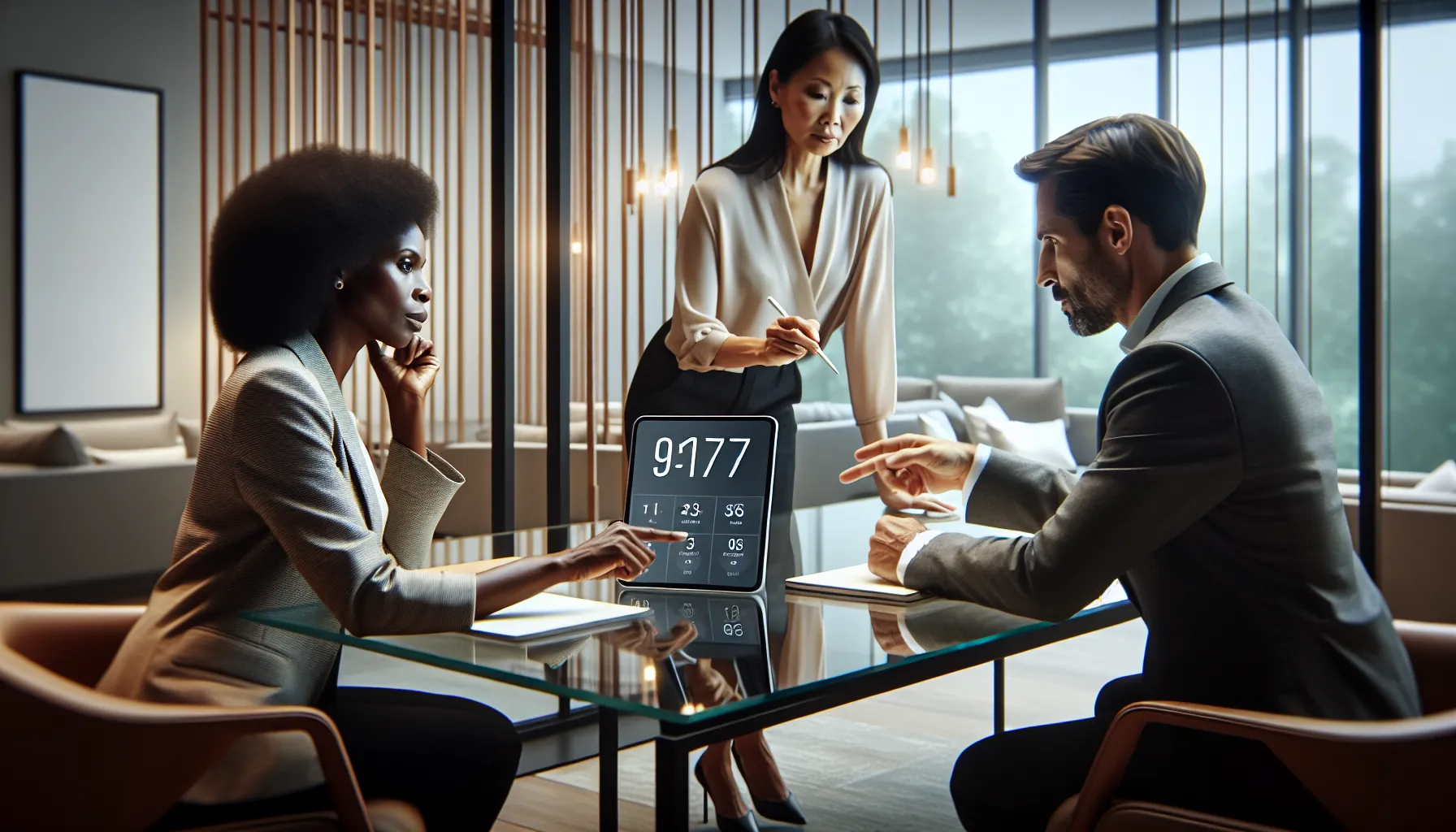 professionals discussing communication in a modern office setting.