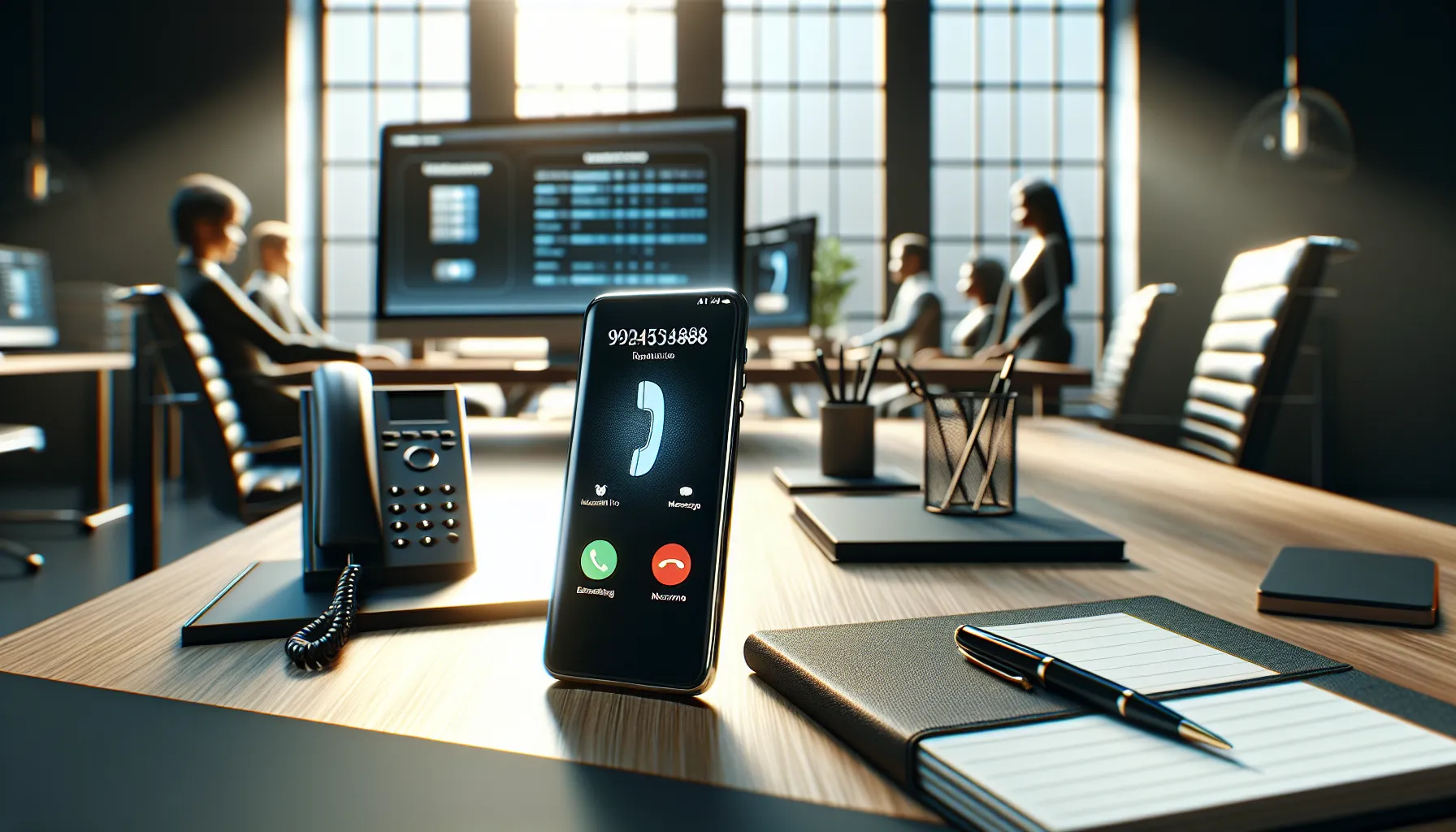 smartphone on desk showing unknown caller ID.
