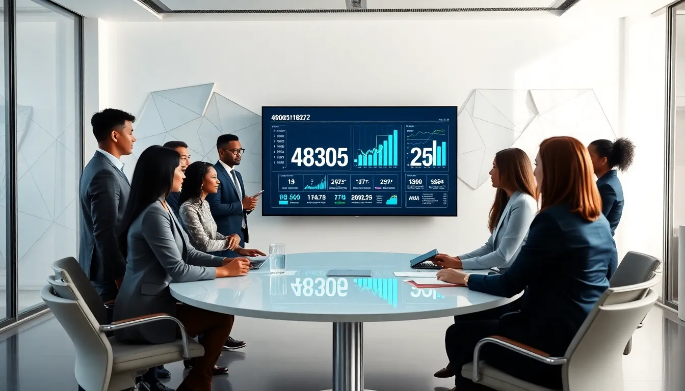 diverse team discussing data significance in a modern office.