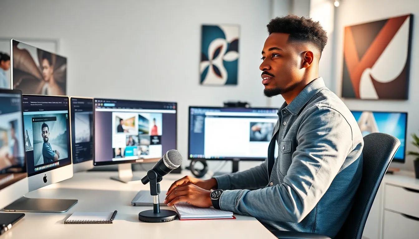 Dwayman66 creating content in a modern workspace with multiple screens.