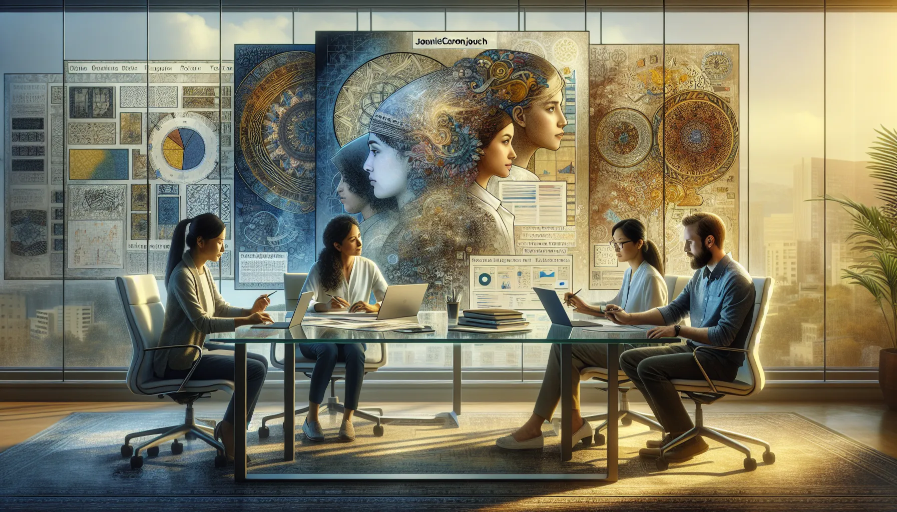 diverse professionals discussing the future of Joaniecaronjoach in an office.