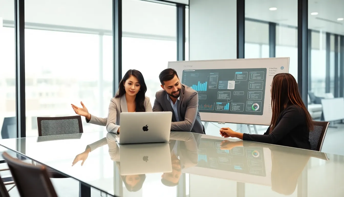 diverse team collaborating on low code data integration in a modern office.