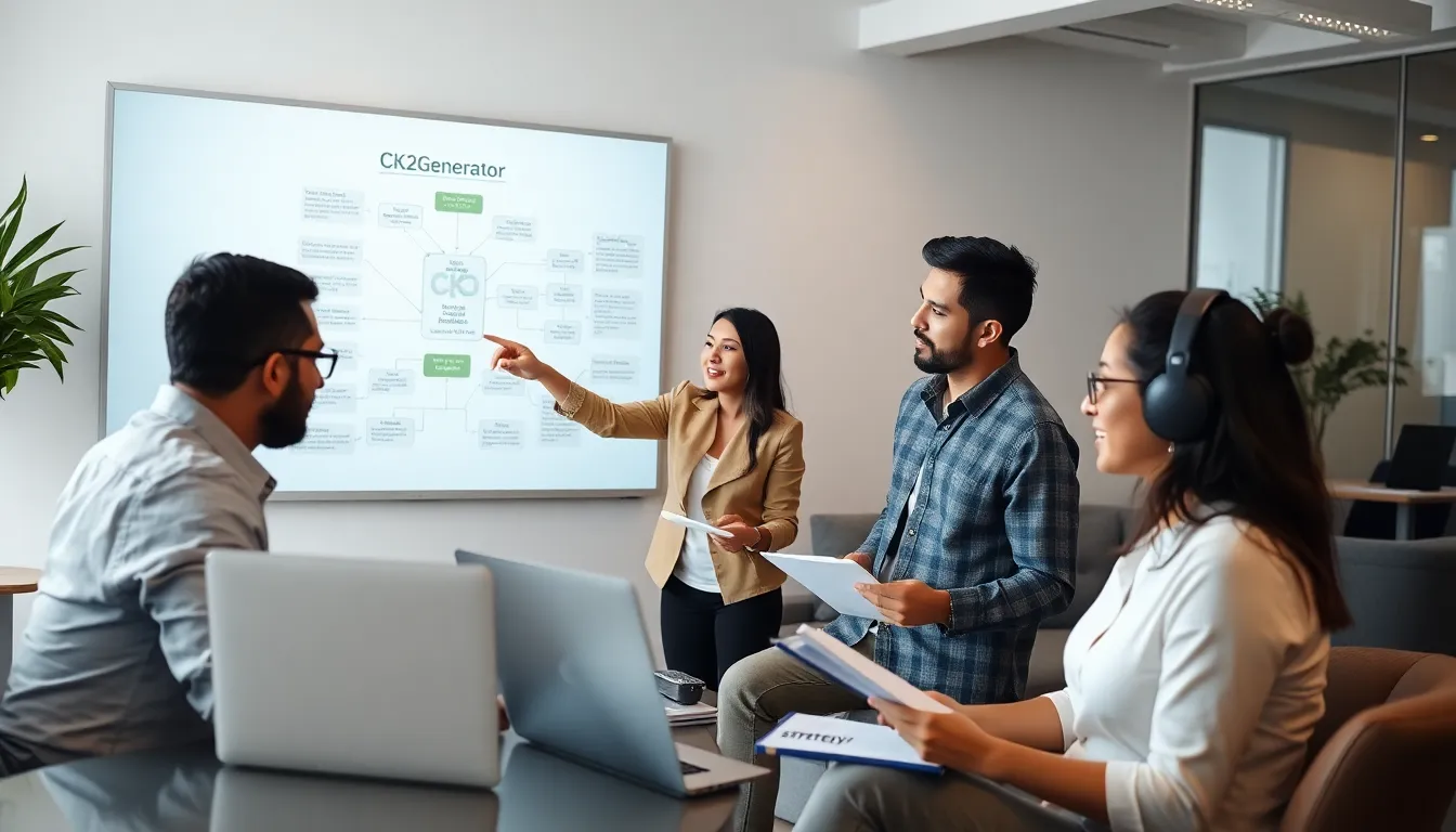 diverse team discussing game strategies in a modern office.