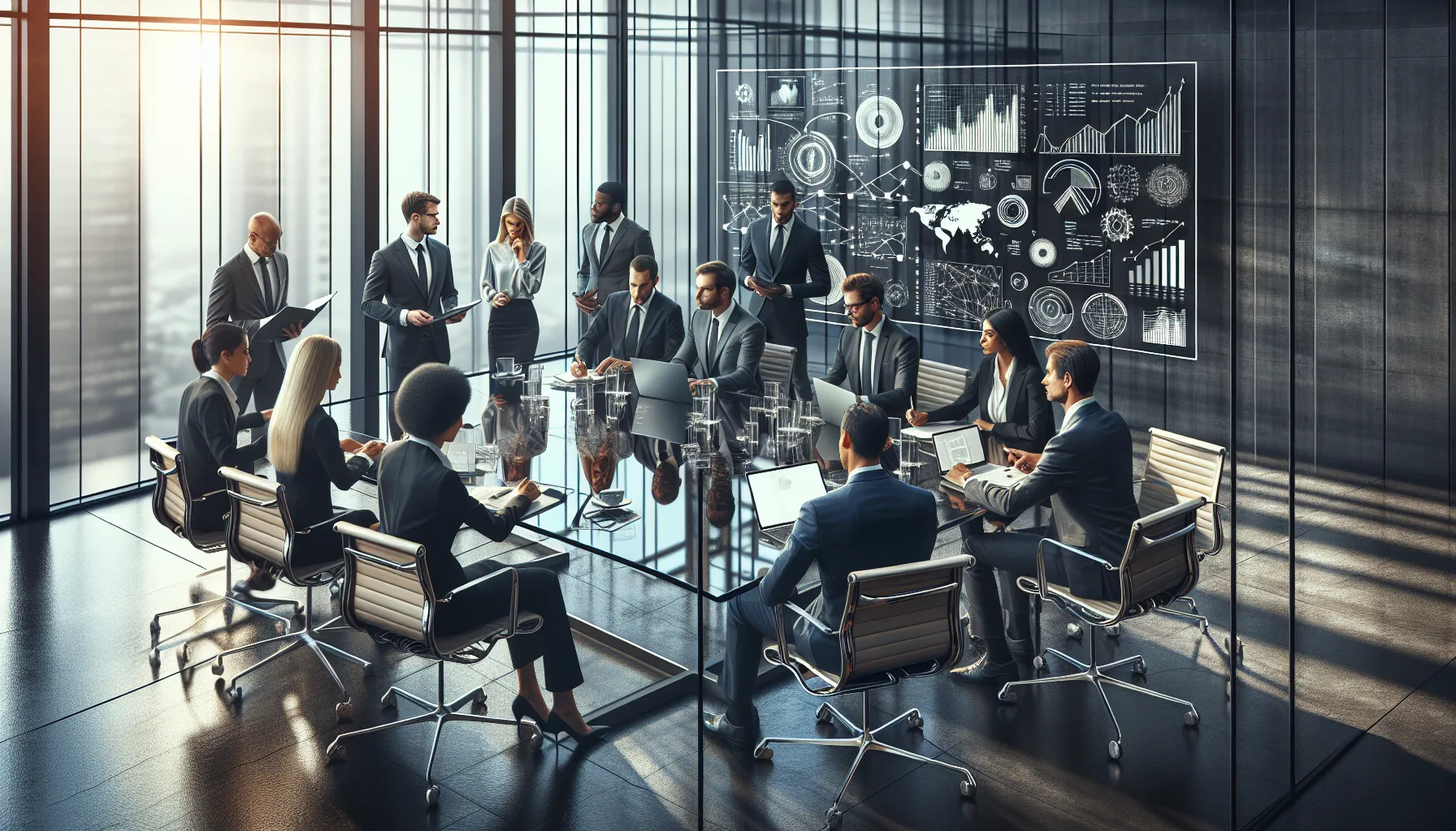 diverse team discussing data management in a modern office.