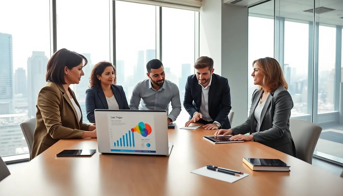 a diverse team discussing digital marketing strategies in a modern office.