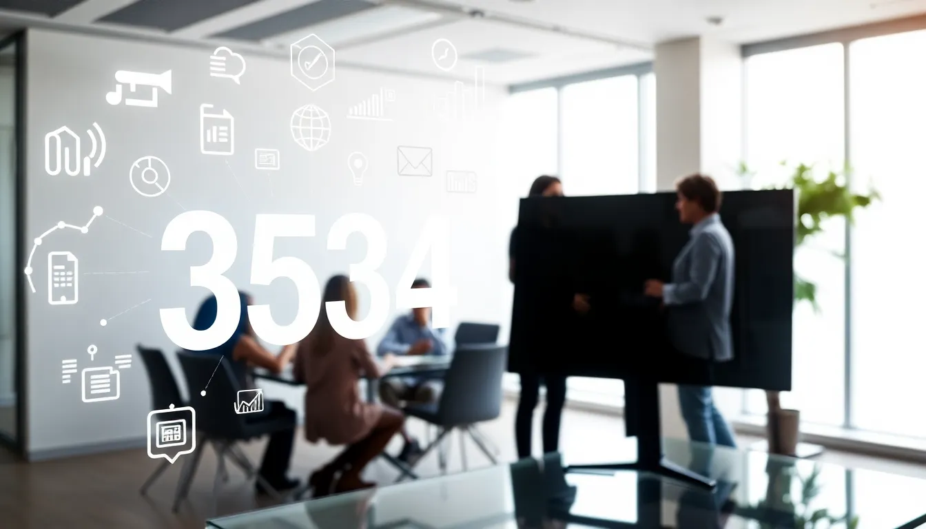 digital display of the number 3534477698 in a modern office setting.