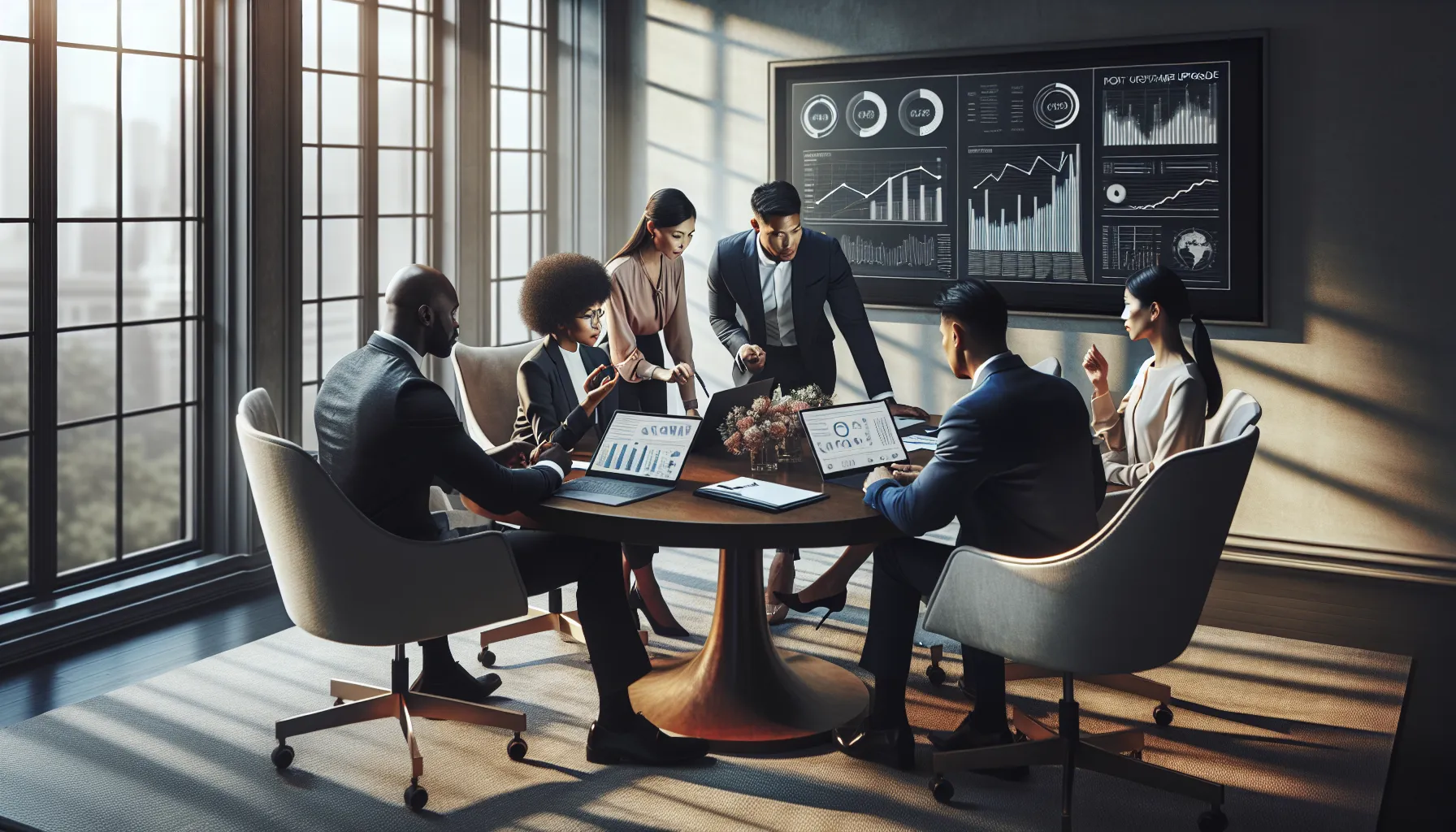 diverse team discussing feedback in a modern office after software upgrade.
