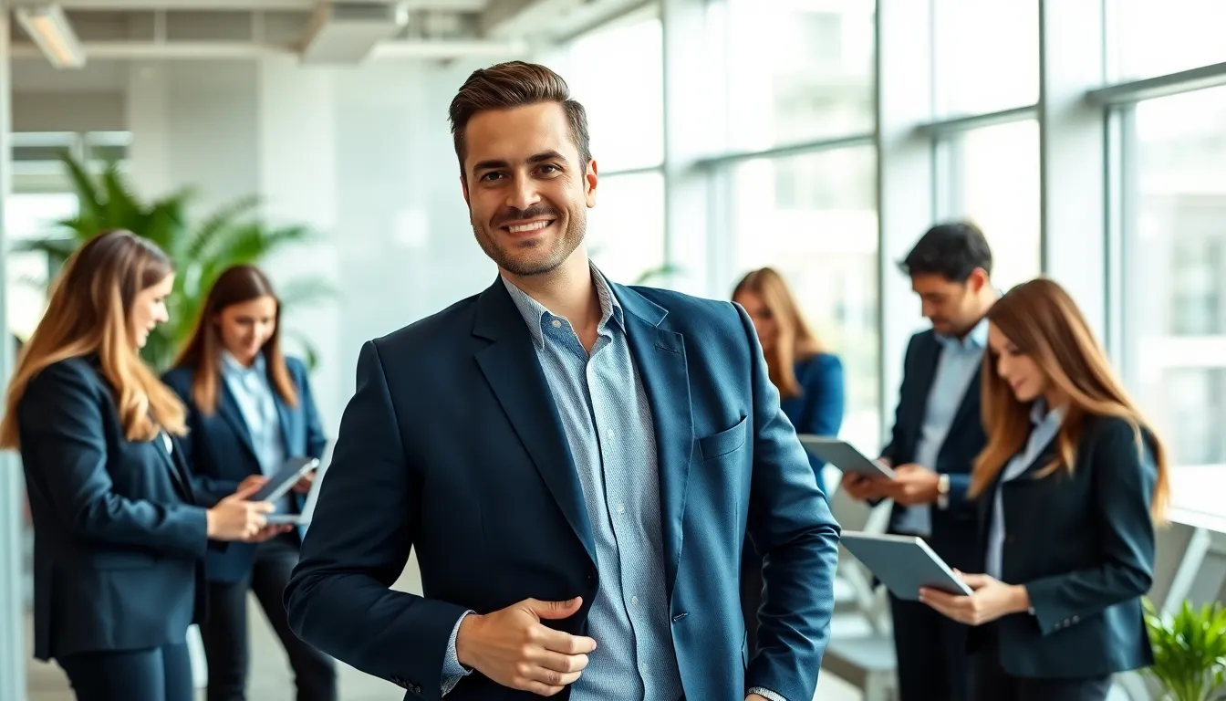Vryntharion Krylos in a modern office with a diverse team.