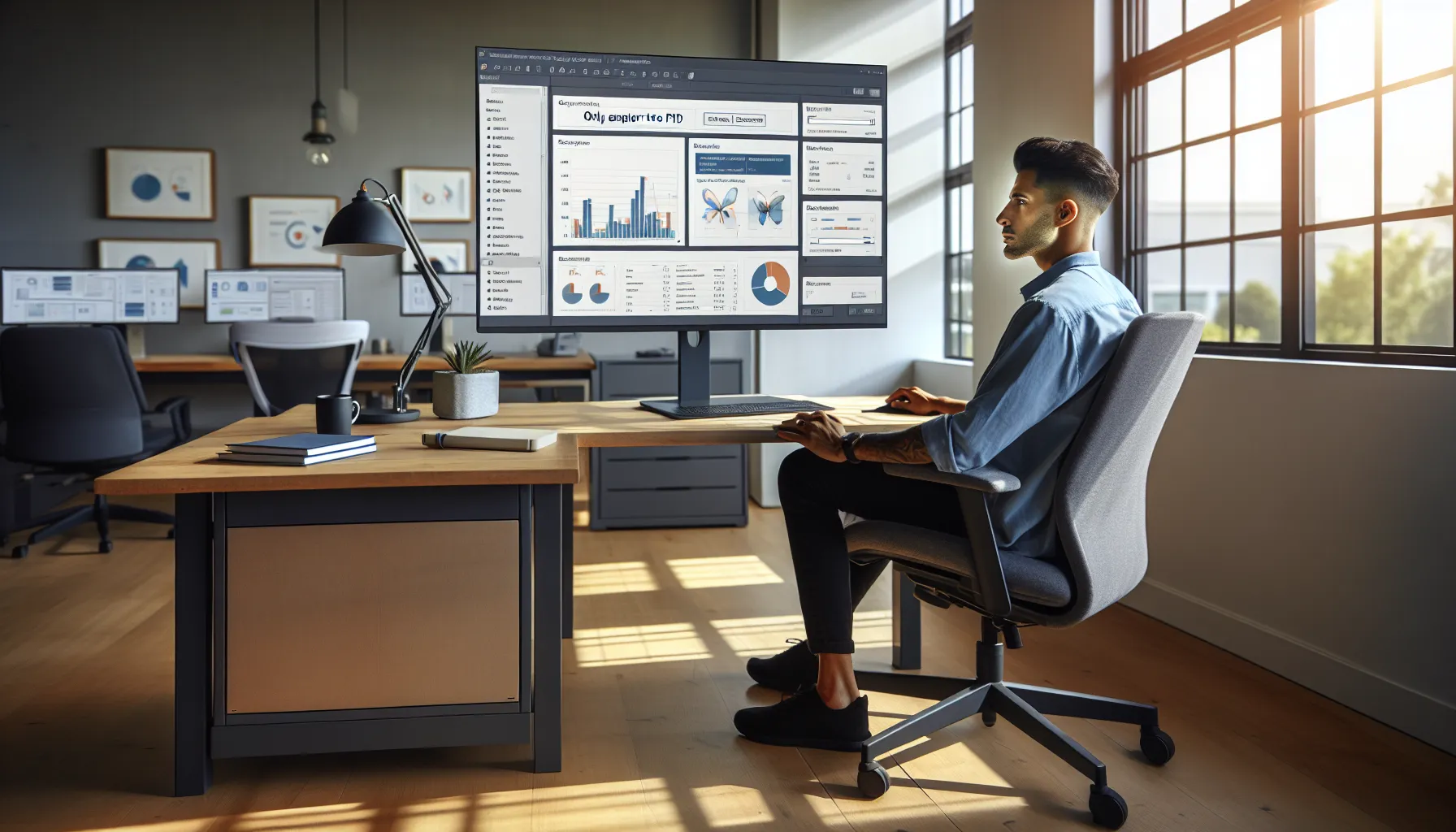 Analyst formatting a Power BI report on screen before exporting it to PDF.