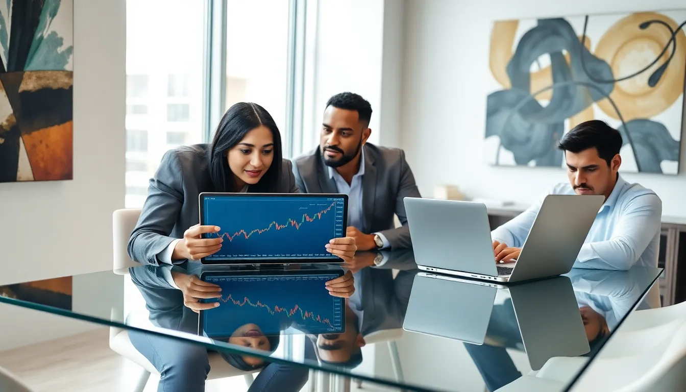 diverse team discussing cryptocurrencies in a modern office.