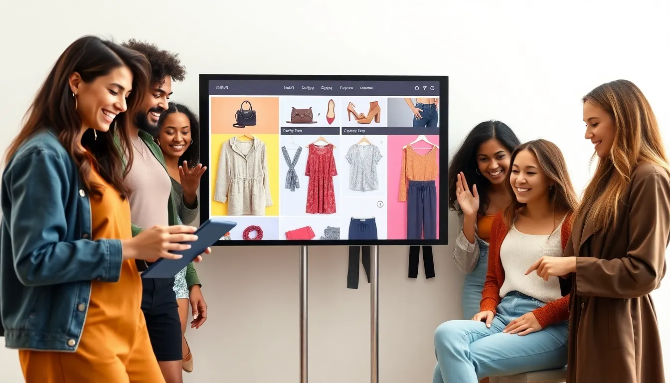 diverse individuals exploring trendy fashion on an online store.