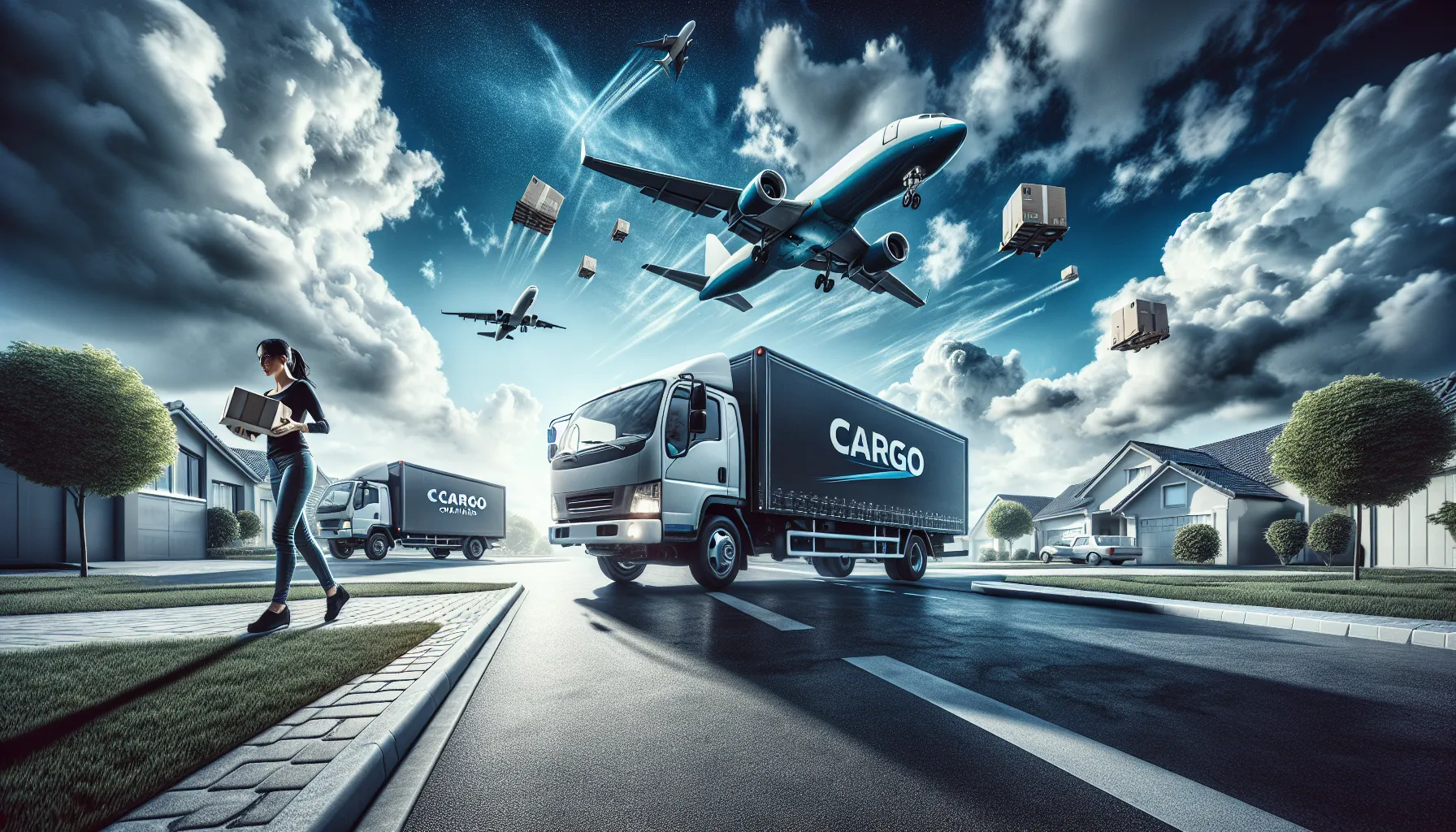 UPS and FedEx delivery vehicles moving on a suburban road.