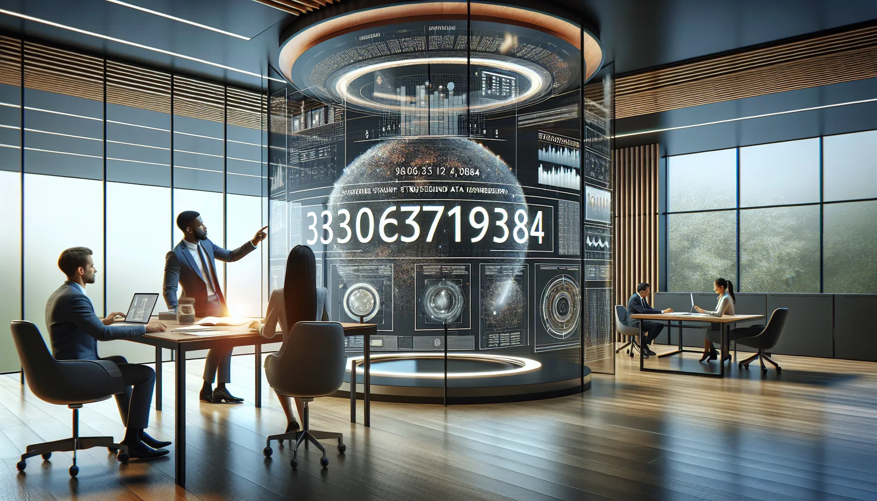 Professionals discussing data management in a modern office.