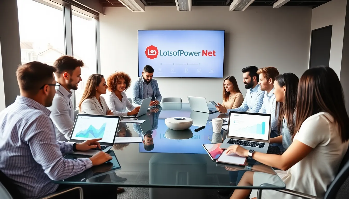 diverse team collaborating in a sleek modern office.