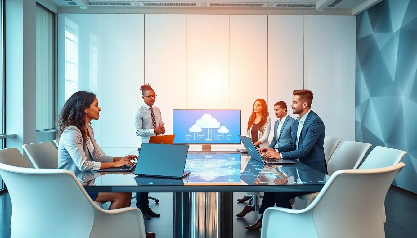 diverse team of cloud computing consultants in a modern office.