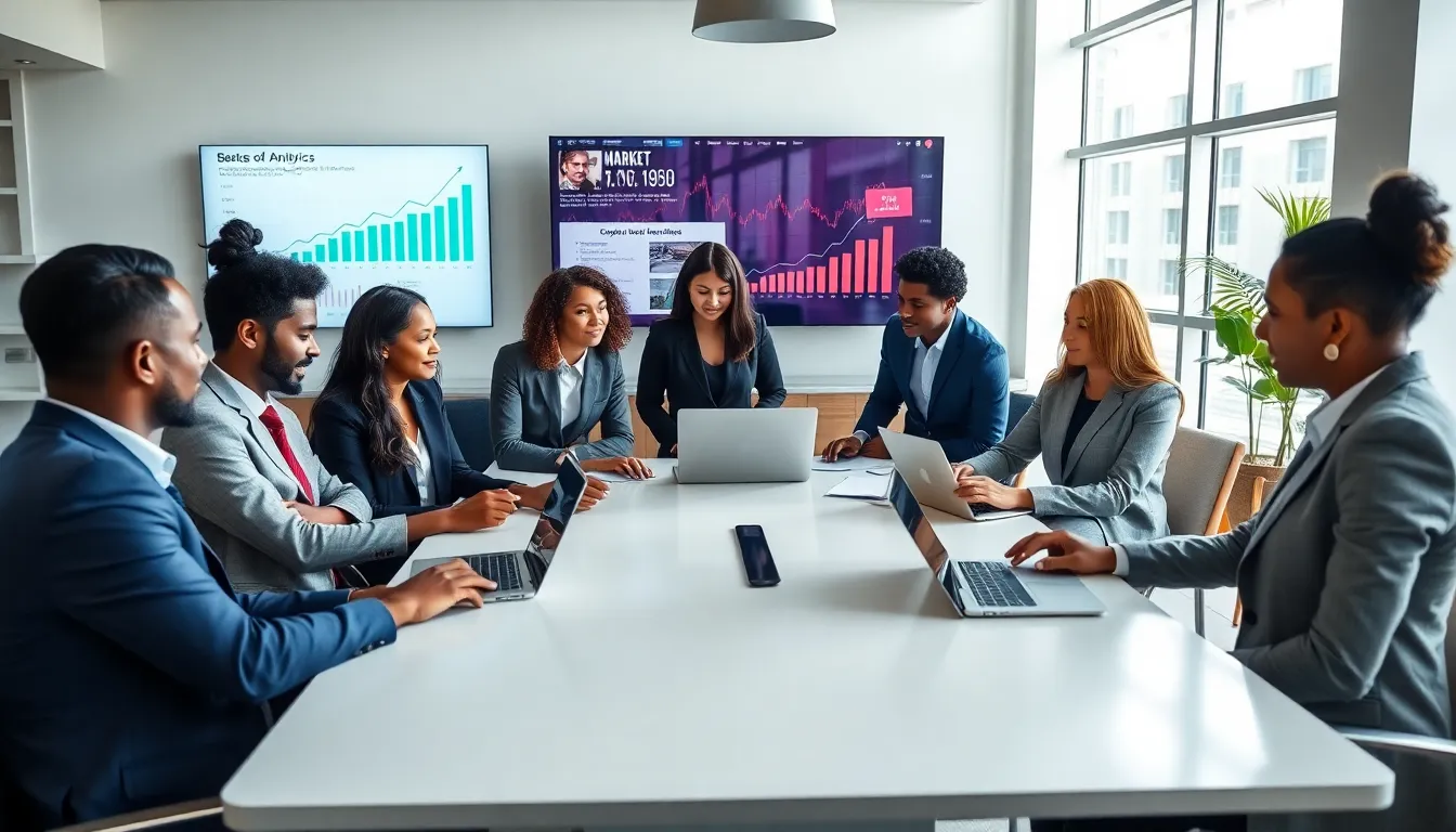 diverse team discussing real estate strategies in a modern office.