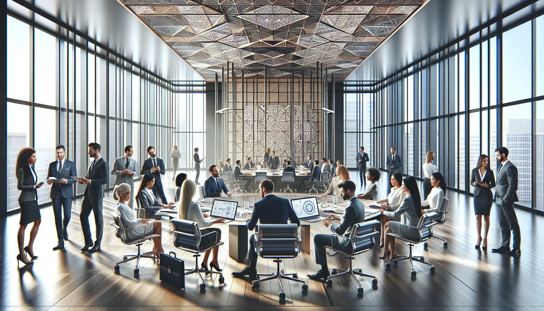 diverse team discussing the significance of a numerical sequence in a modern office.