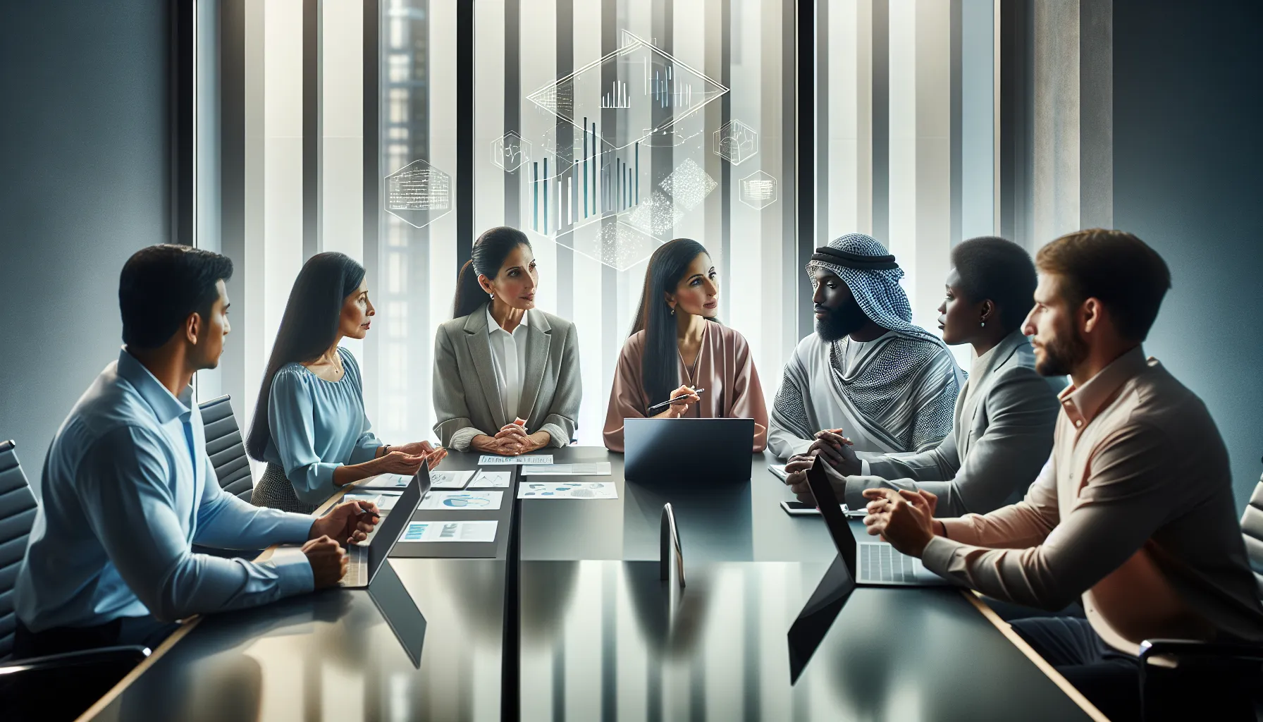 diverse professionals collaborating in a modern office setting.