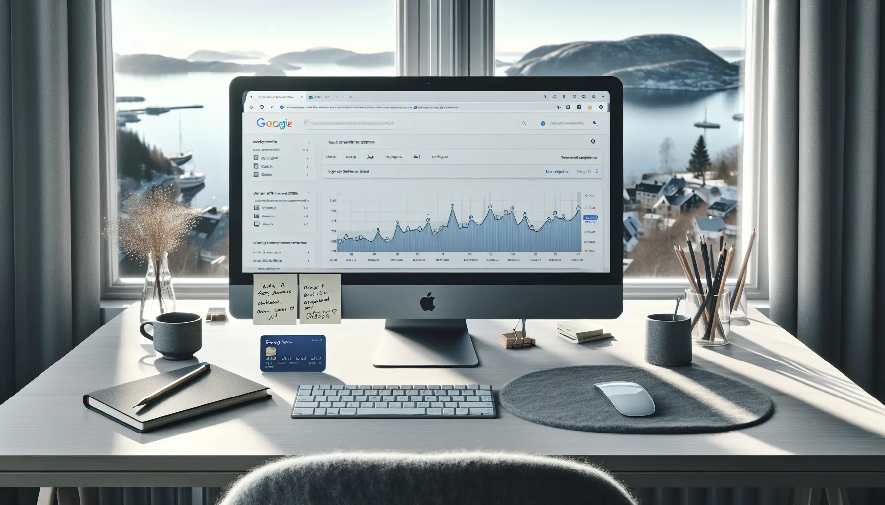 Marketer in Oslo analyzing Keyword Planner trends and CPC on a desktop screen.