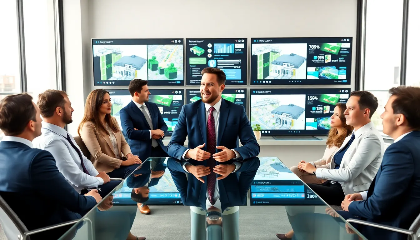 Vryntharion Krylos discussing real estate technology with a diverse team.