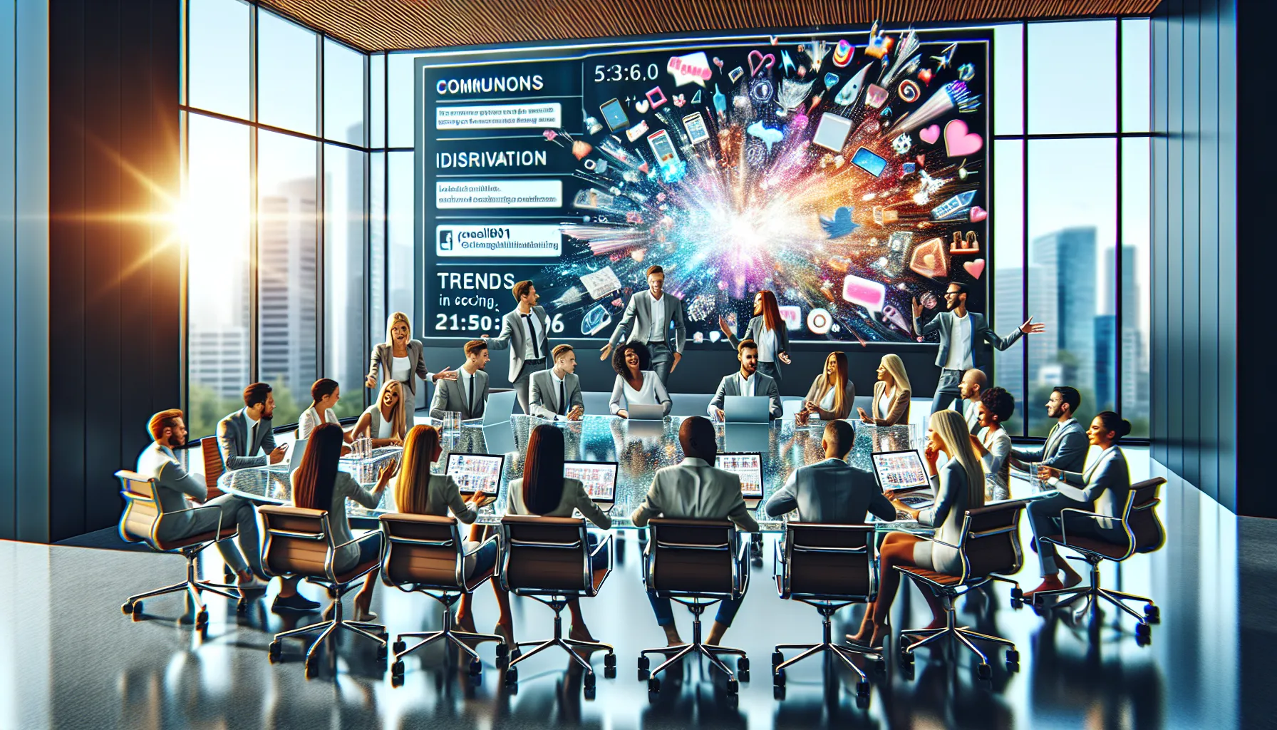 diverse professionals brainstorming in a modern office setting.