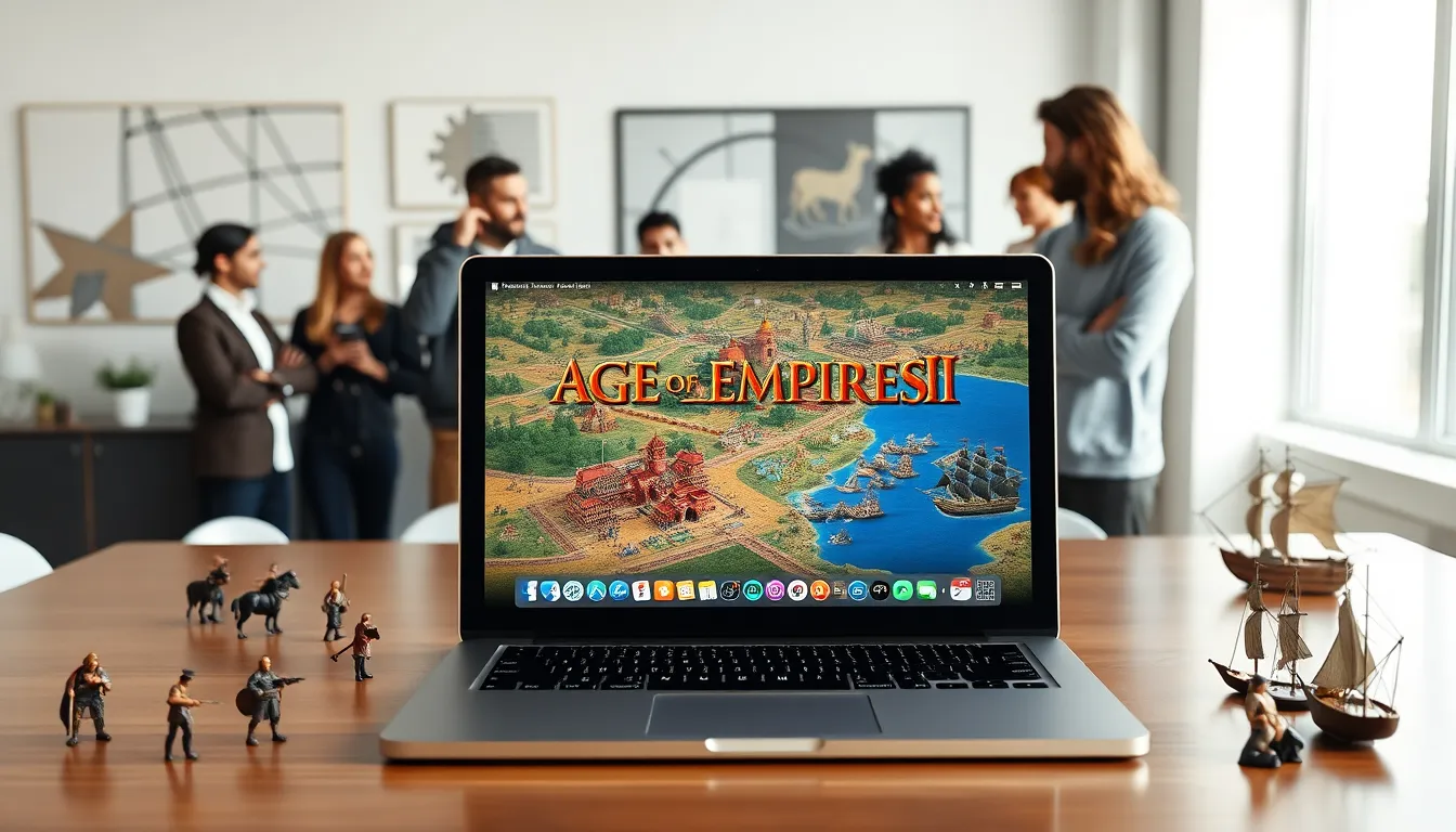 gaming setup featuring Age of Empires on a Macbook.
