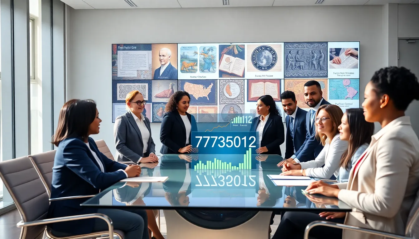 diverse team discussing the significance of a number in a modern office.