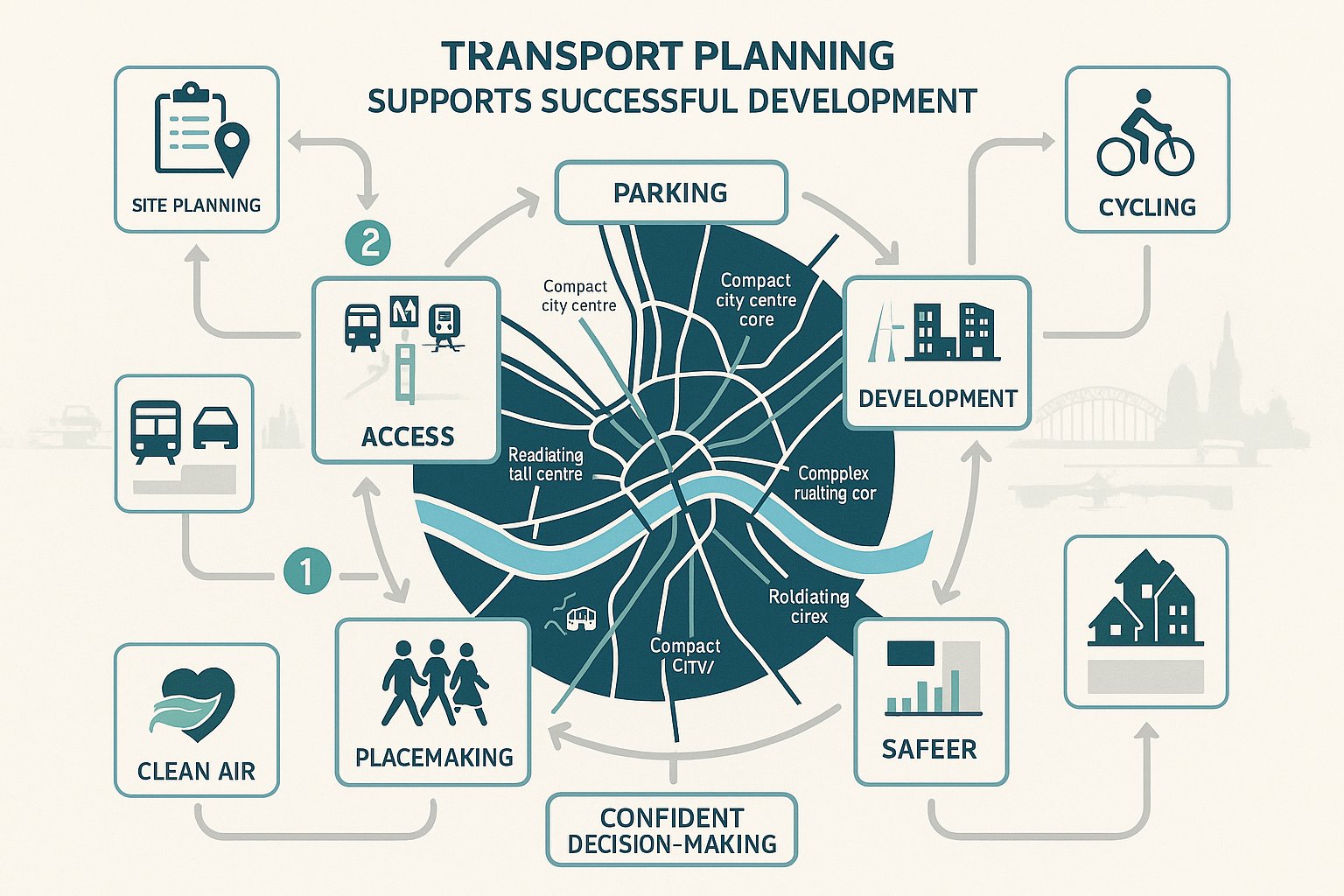 Infographic showing how transport planning shapes development in Newcastle upon Tyne.