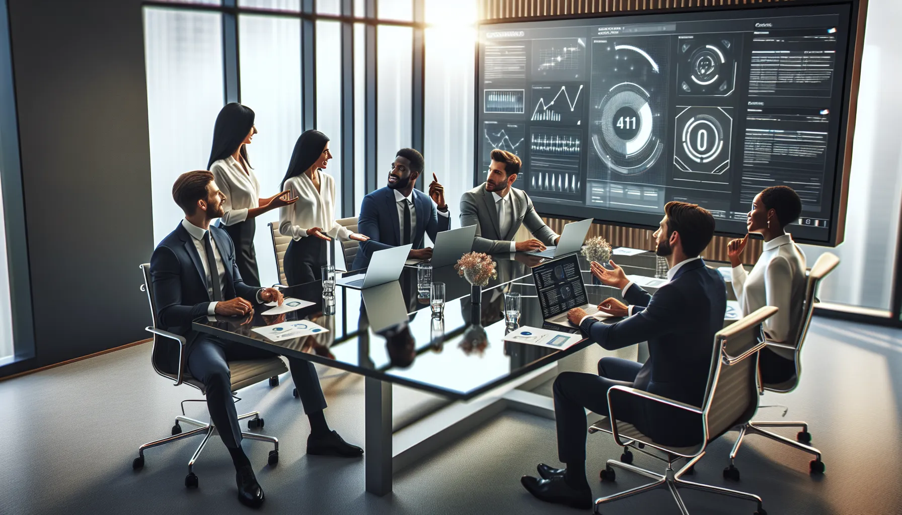 diverse team discussing software updates in a modern office.