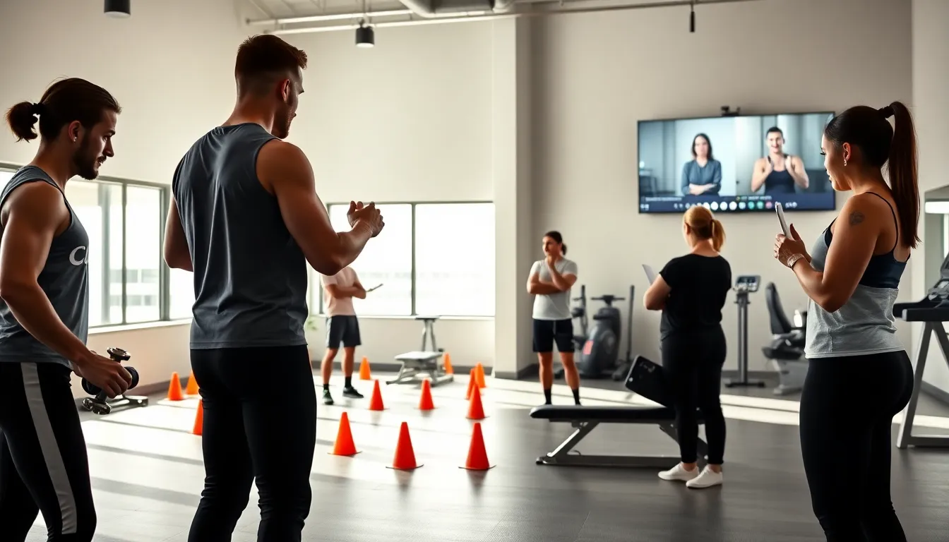 Diverse fitness coaches working with clients in a modern Perth gym.