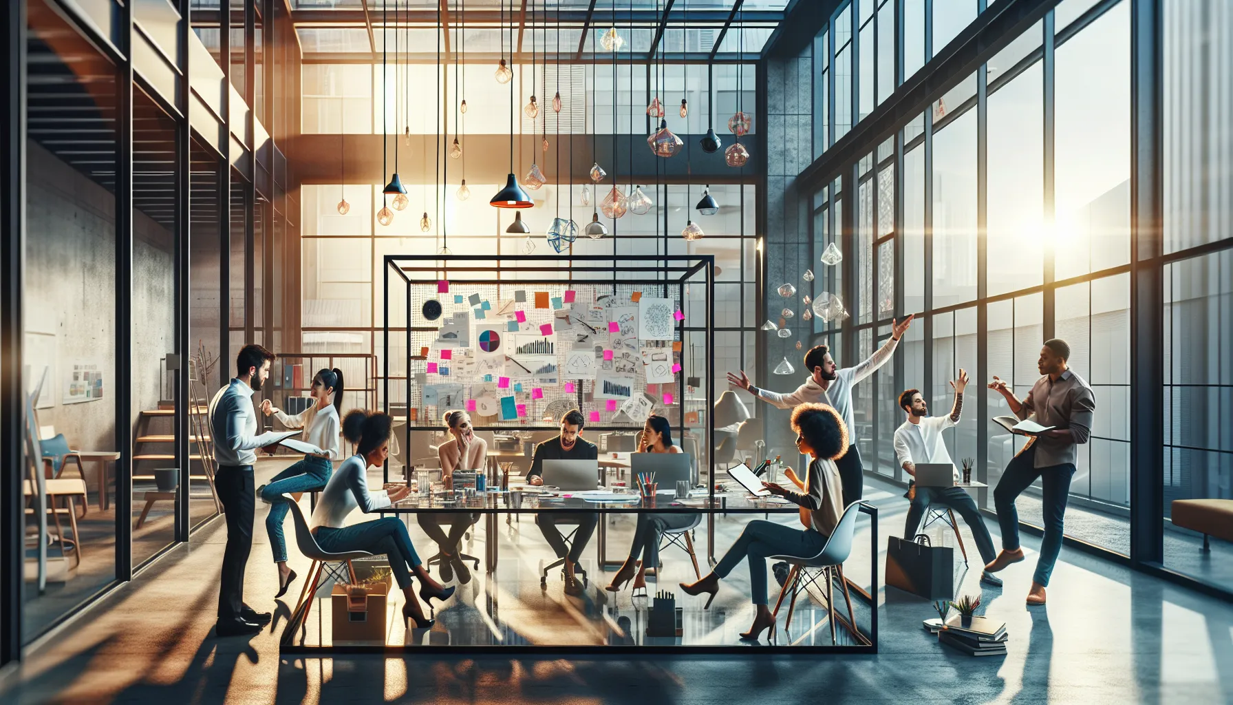 diverse writers collaborating in a bright, modern office.