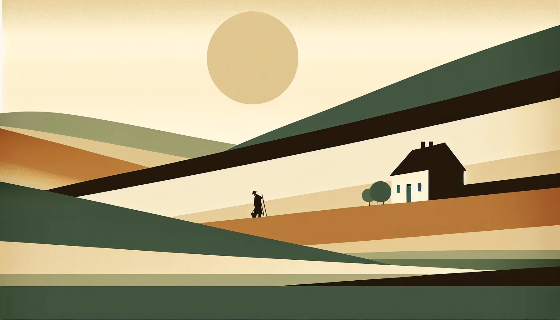 Simple silhouette of a person in traditional Croatian countryside setting
