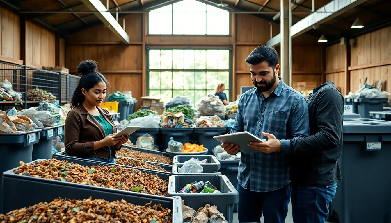 diverse team at a recycling center focusing on composting and sustainability.