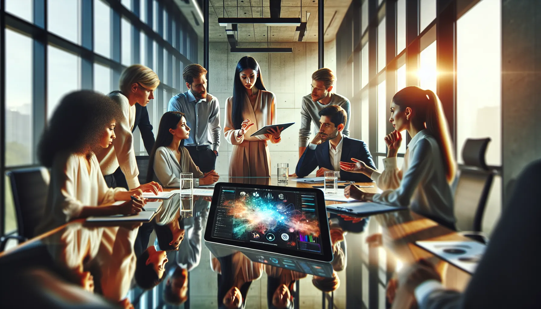 professionals discussing CapCut app requirements in a modern office.