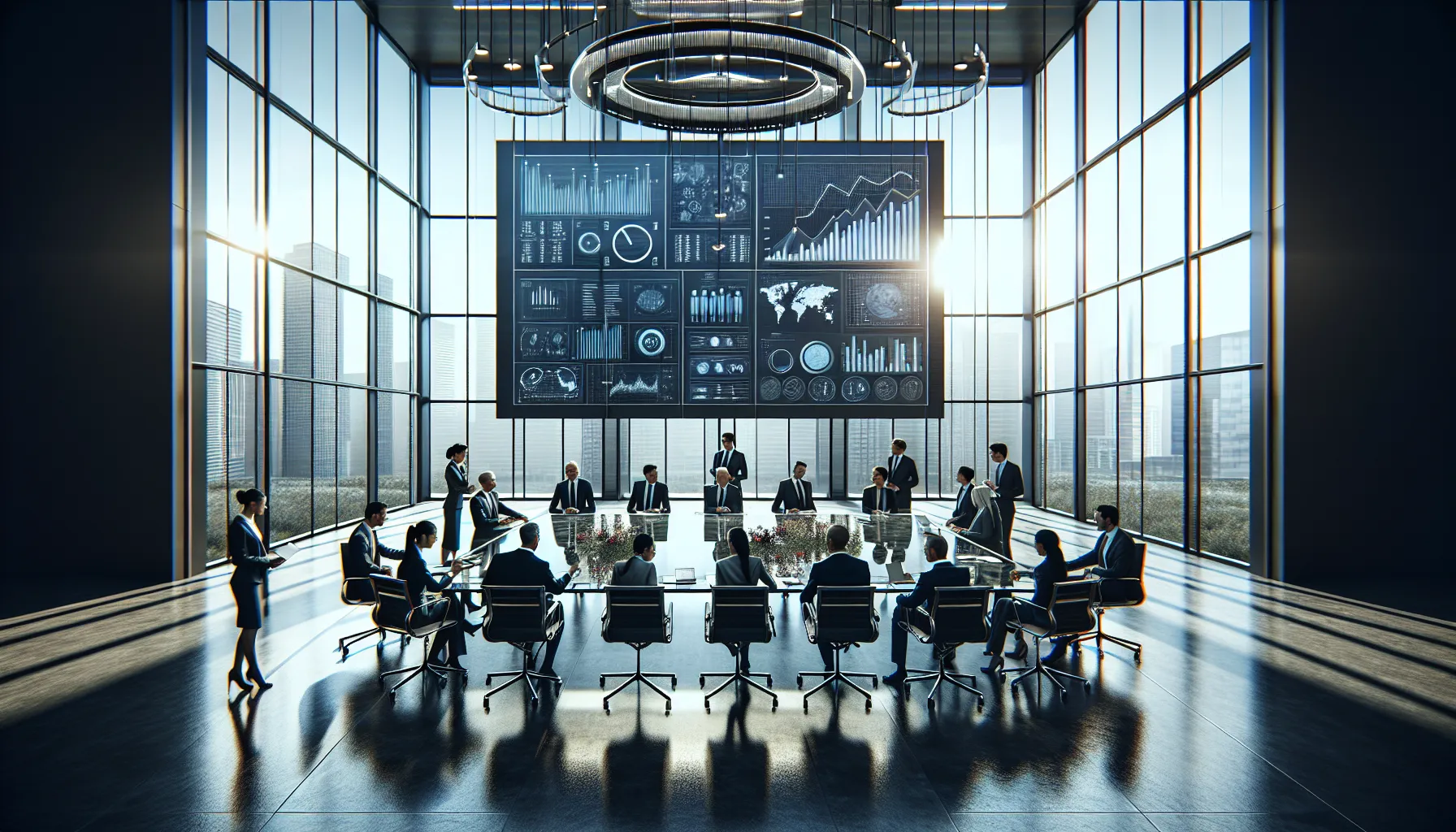 diverse professionals discussing the significance of numbers in an office.