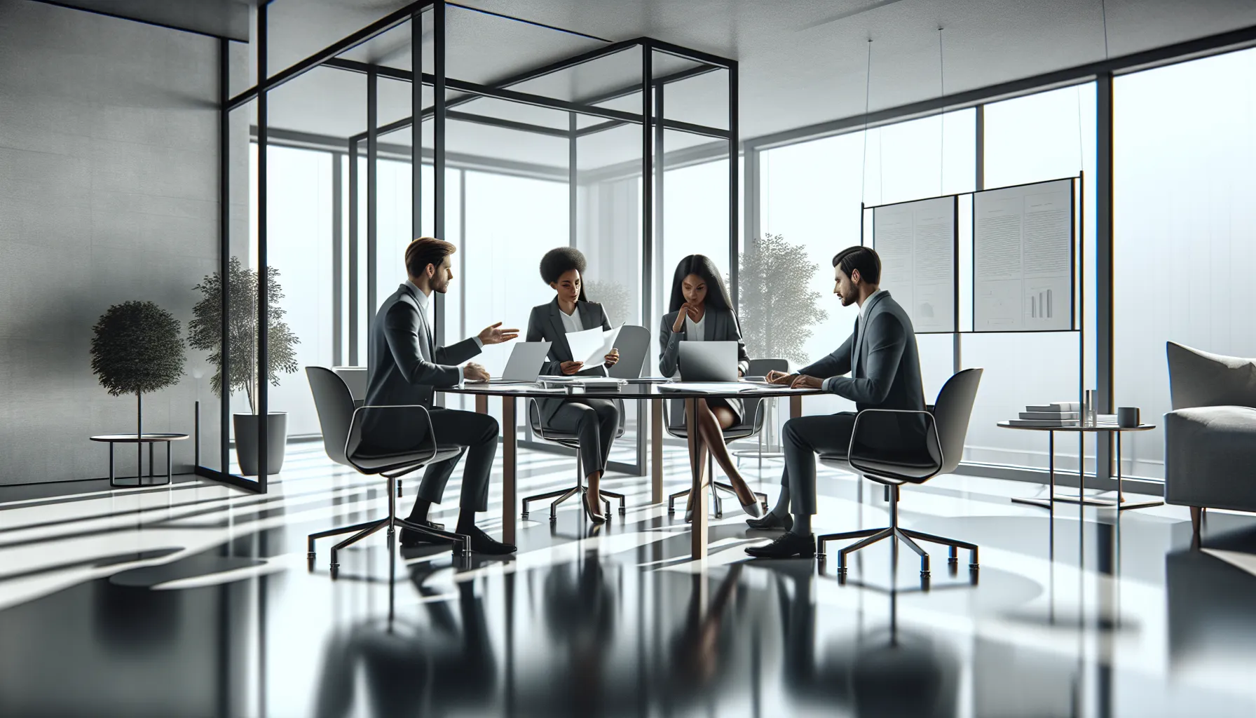 diverse professionals collaborating in a modern office setting.