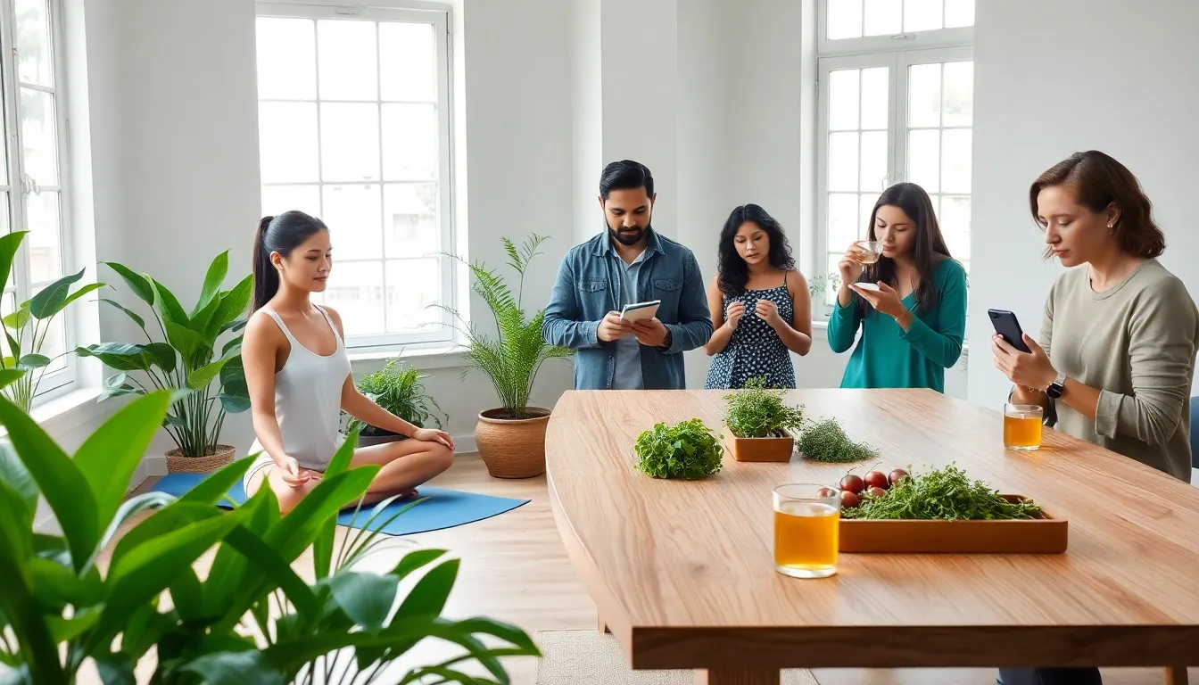 diverse group practicing wellness in a serene environment.
