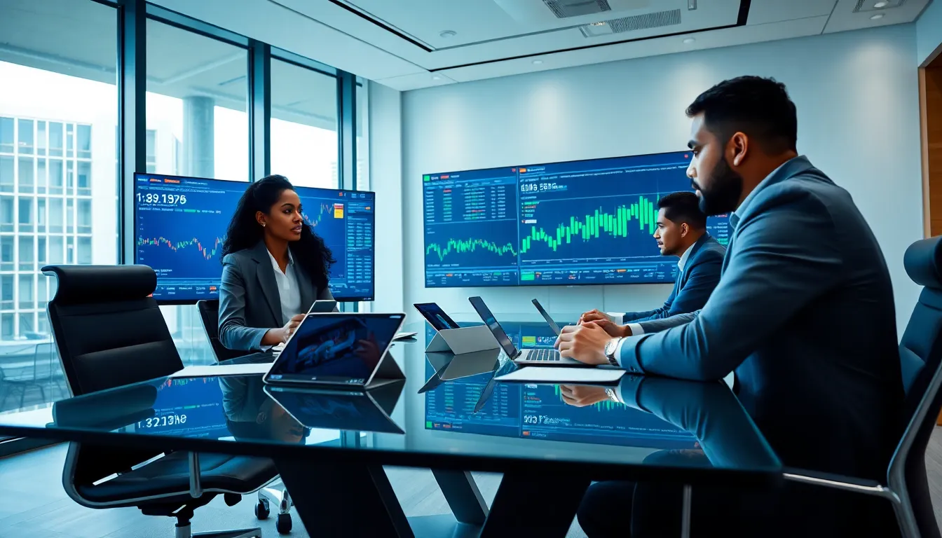 diverse trading team in a modern workspace focused on innovation.