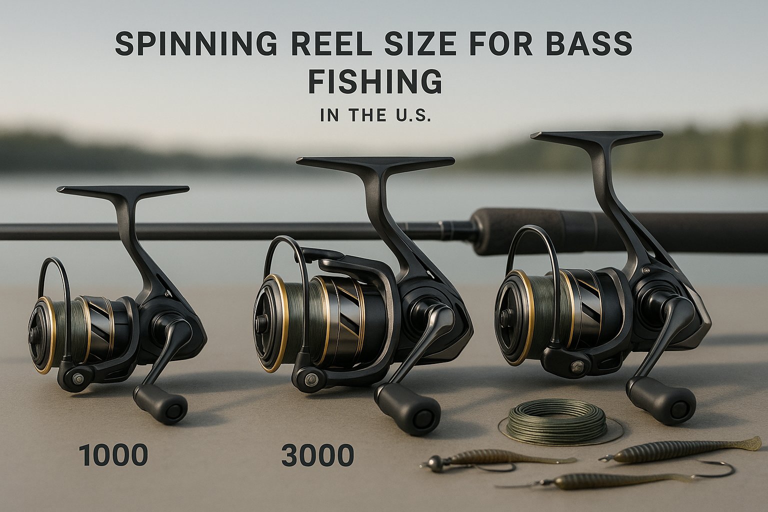 Three spinning reel sizes compared for bass fishing, highlighting the 3000 size.