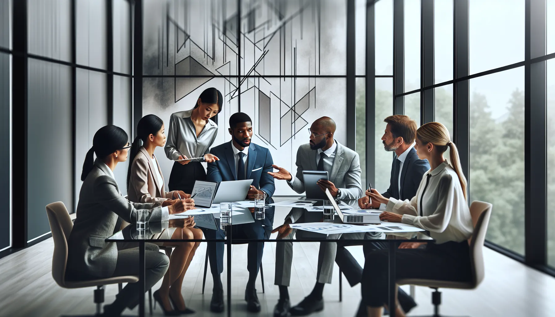 diverse professionals collaborating in a modern office meeting.