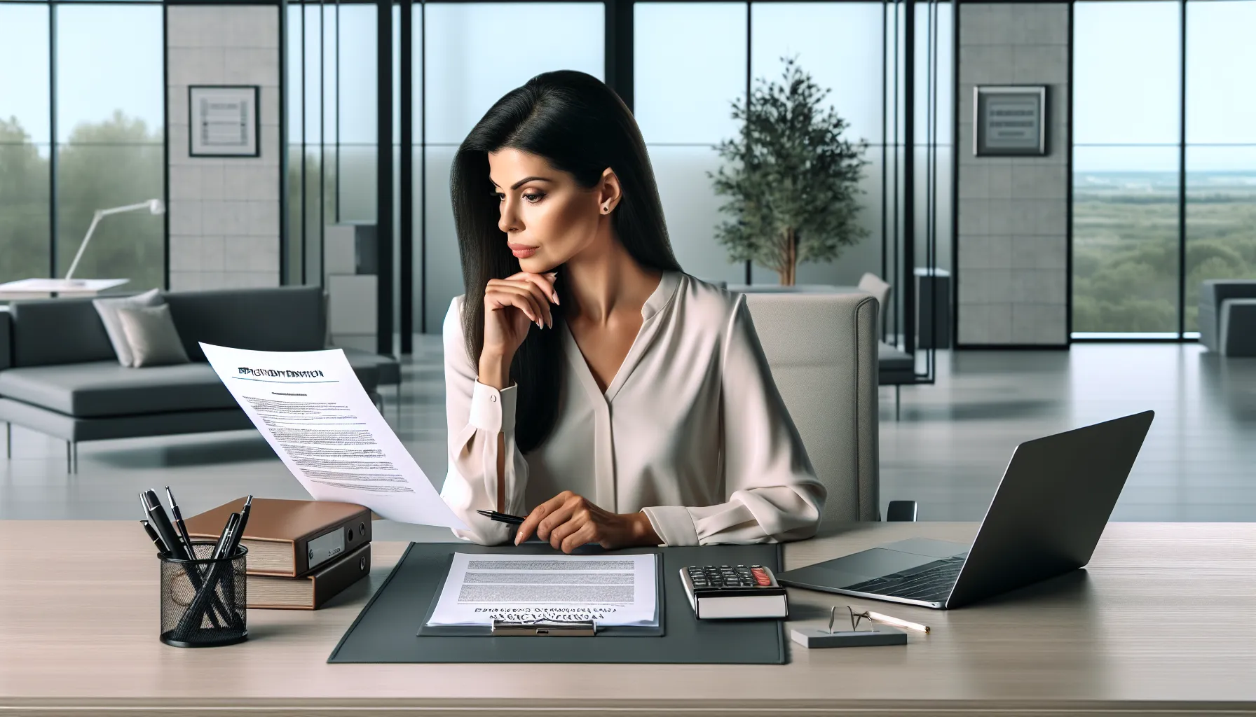 Professional reviewing resignation documents at modern office desk in Croatia