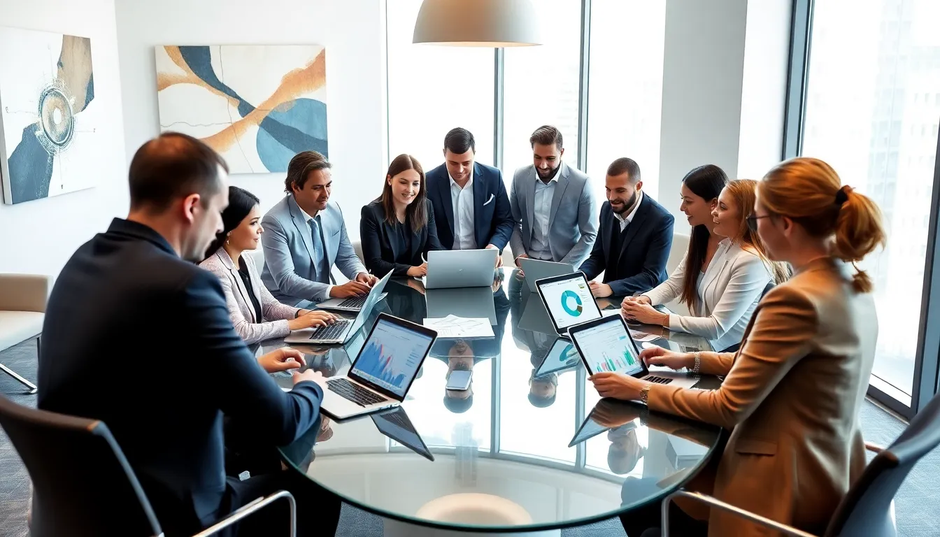 diverse team collaborating in a modern office setting