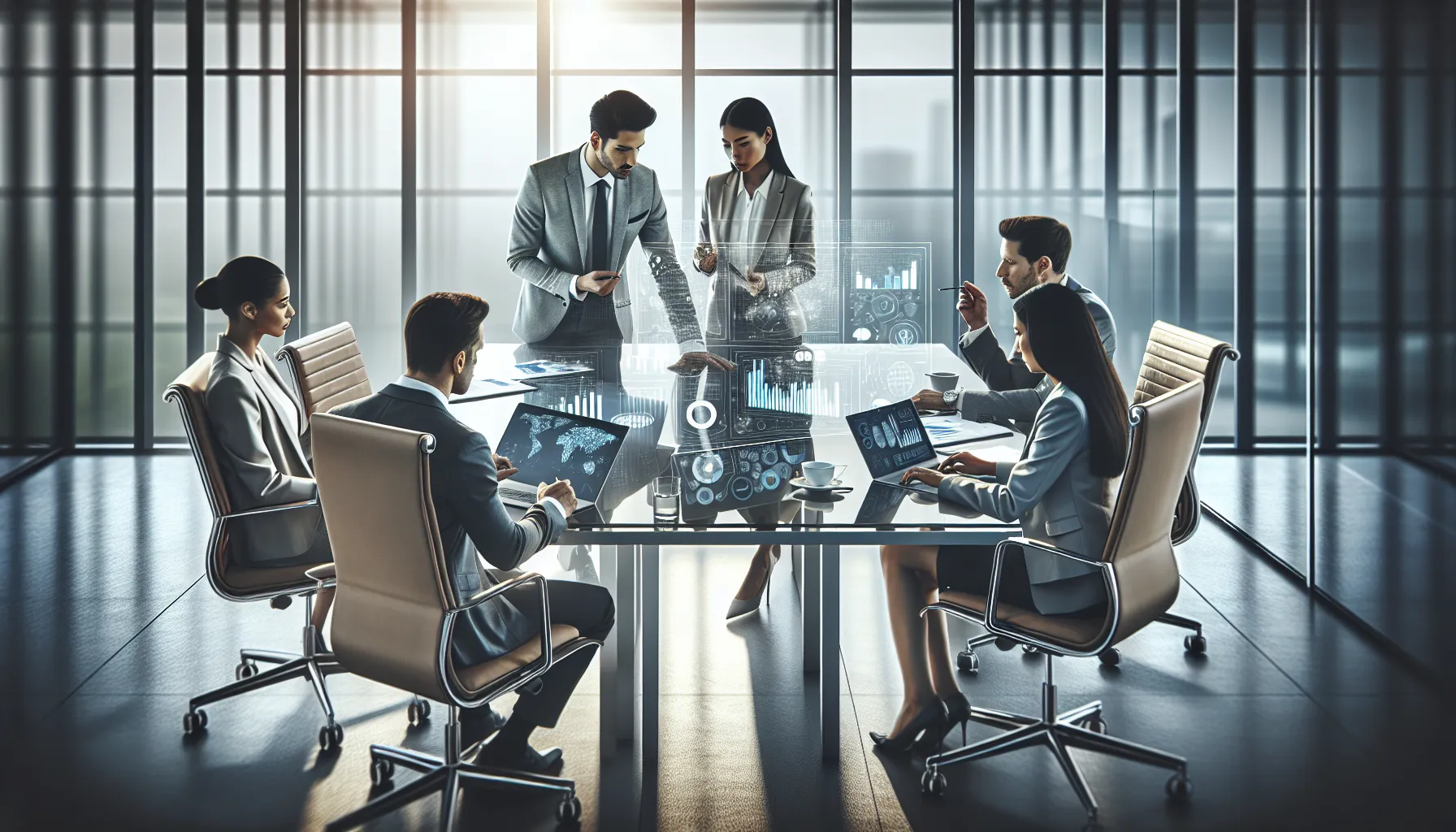 diverse team analyzing data in a modern office.