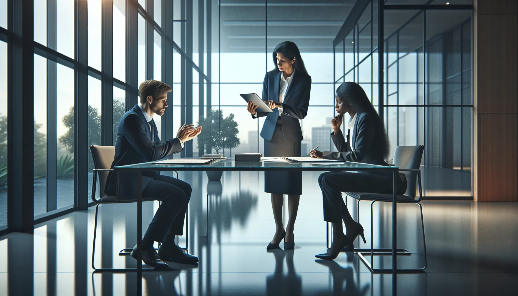 professionals discussing legal implications of streaming content in an office setting.