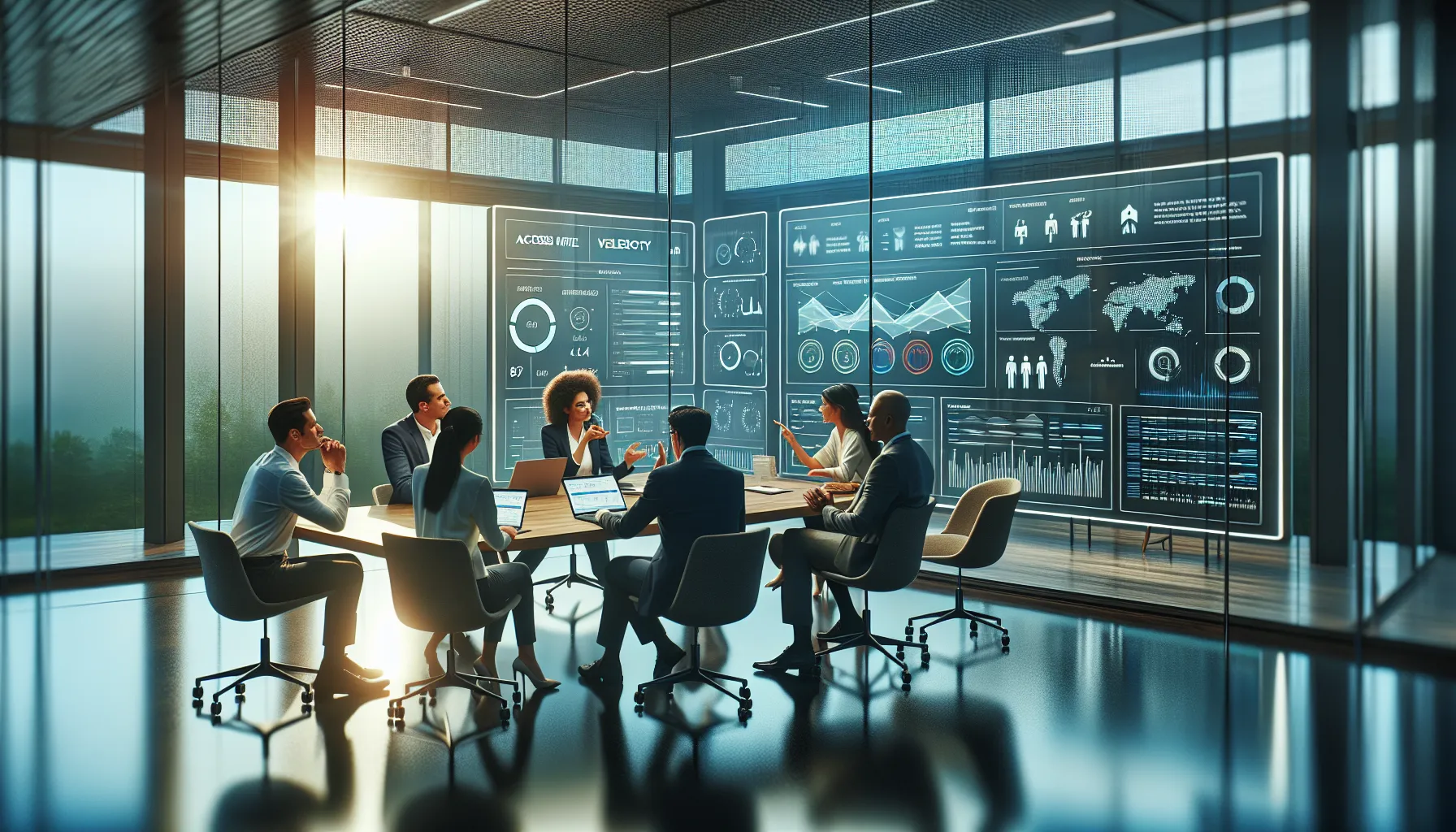 diverse team analyzing metrics in a modern office setting.