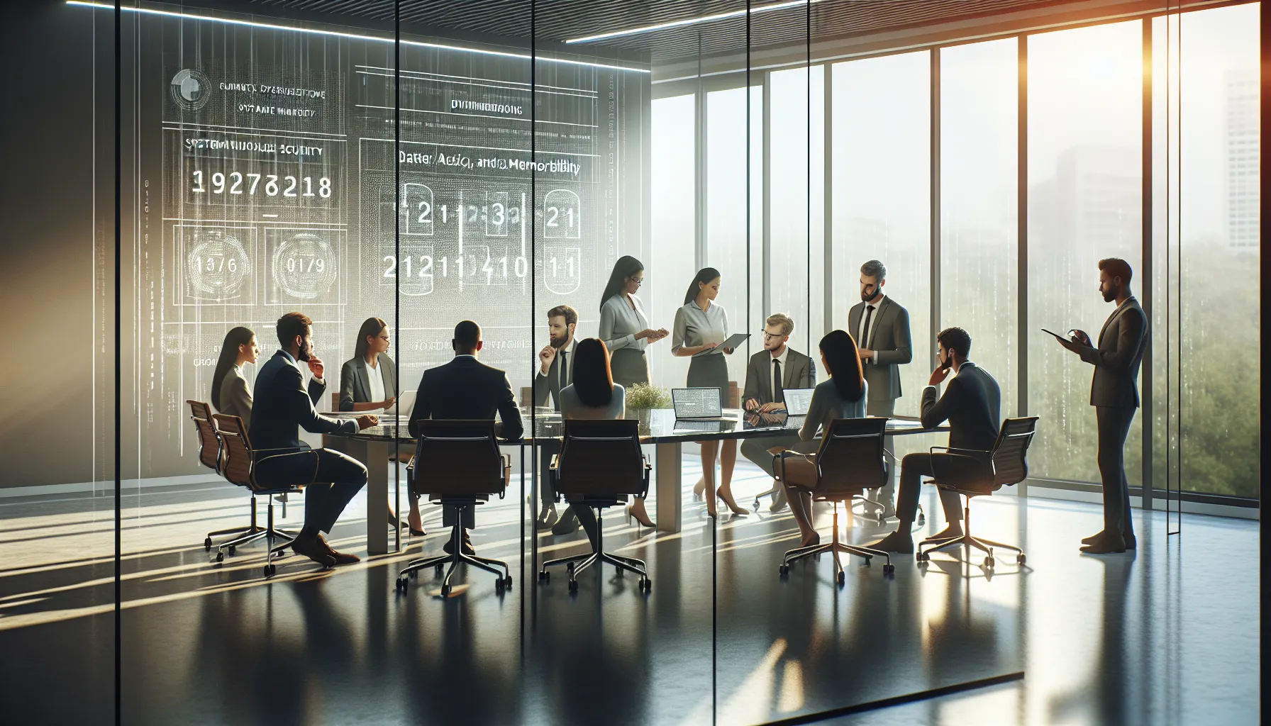 diverse team discussing data security challenges in a modern office.